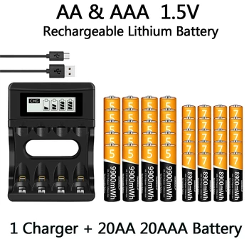 100% Prvotne AA AAA Baterije 1,5 V Litij-ionska Baterija 9900mWh 1,5 V AA AAA Baterijo, polnilnik USB Dolgo življenjsko dobo