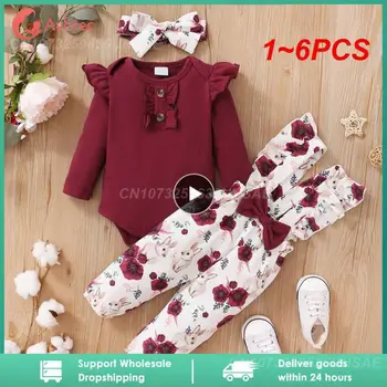 1~6PCS Prowow Otroška Oblačila Obleko Določa Dolgimi Rokavi Rdeče igralne obleke+Cvetlični Kombinezon Hlače+Glavo Newborn Baby Rojstva Kompleti Za