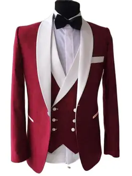 2022 Moda Belo Ruto River Rdeče Moški Jopič Hlače Poročno Obleko Večerjo Stranka Nositi Poslovna Obleka Sklopov(Suknjič+Hlače+Telovnik+Kravato)