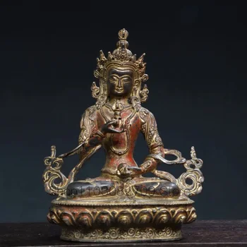 21 cm Tibera Medenina Blata Zlato živo rdeča Pesek Naslikal Satattva Vajra Tara Avalokitesvara Bodhisattva Kip