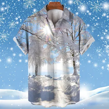 3D tiskanih Hawaiian moška majica, pozimi sneg vzorec natisnjene kratka sleeved, priložnostne river počitnice oblačila, trendy poletje moda