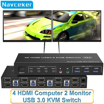 4 Port, HDMI, USB 3.0 KVM Stikalo 4X2 Dual Monitor 4K@60Hz Razširiti Prikaz DP KVM Stikalo 4 V 2 od 4 PC Delež Tipkovnico, Miško