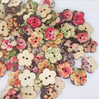 50pcs 24 mm Naključno Barvo Cvetov dekorativne lesene gumbe, šivati šiv scrapbooking pribor gumb za oblačila Obrti