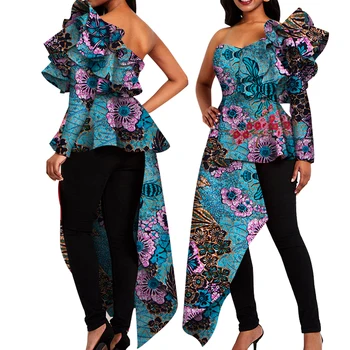 Afriška Oblačila za Ženske Modni Ženske Bluzo Eno Ramo Ogrlicom Rokav Afriške Majica Bazin Riche Porjavelost Oblačila WY4814