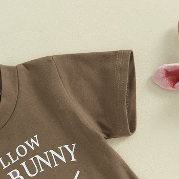 Baby Boy Velikonočni Obleko, Kratek Rokav Posadke Vratu Črke Zajec Natisni T-shirt z Elastičnim Pasom Sweatpants 2 kosa Obleko