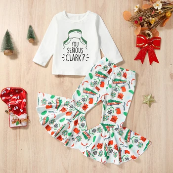 Baby Dekle 2Pcs Božič Obleke z Dolgimi Rokavi Klobuk Pismo Tiskanja Vrhovi Flare Hlače Nastavite Malčka Oblačila