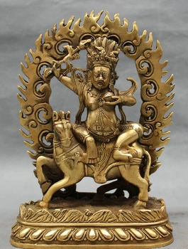 Bakrena skulptura doma dekoracijo Medenina Budizem Molite Blagoslovi Zaščitnik Bog Mahakala Buda Ride Konja Kip