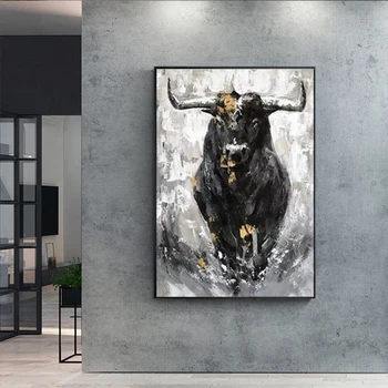 Black Bull Platno Slikarstvo Živali Plakatov in Fotografij Sodobne Cuadros Wall Art Slike za Dnevni Sobi Doma Dekor brez okvirja