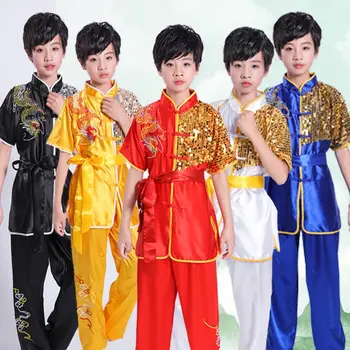 Borilne veščine, Učinkovitost, Oblačila za Otroke Kung Fu Enotno Vrh+Hlače 2-kos Kitajski Vezenje Wushu Usposabljanje Oblačila LE459