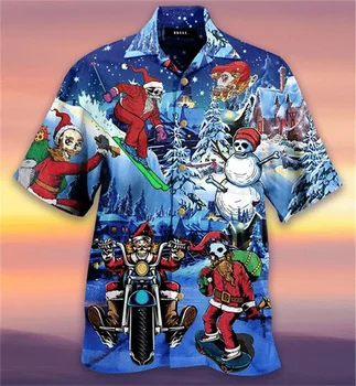 Božič Majica Božiček 3d Hawaiian Majica Za Moške Priložnostne Svoboden Kratek Rokav Vrh 5xl Snežaka Vzorec Top Majice Moške