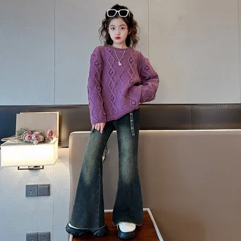 Dekle je Jeseni/Pozimi Moda Nastavite 2023 Nov Velik Fant Modi Plišastih Jeans Dekle je korejski Zgosti Pulover
