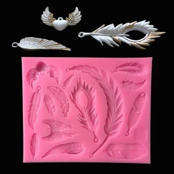 DIY silikonsko plesni iz featherangel krila epoksi smole, ki lahko proizvajajo fondat torto dekoracijo nakit, obesek, uhani ključnih verige