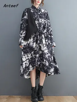 dolg rokav prevelik black letnik cvetlični obleke za ženske priložnostne svoboden pomlad jesen rokavi obleka elegantna oblačila 2022