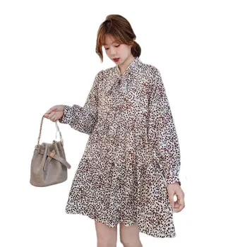Dolgo Luč Rokav Porodniškega Šifon Obleko Pomladni Vintage Tiskanje Visoko Pasu Nosečnice Obleko Plus Velikost Oblačila Nosečnosti
