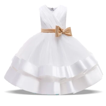 Elegantno Dekleta Lok Puff Obleko Za Poroko Otroci Formalno White Party Princesa Obleke Oblači Otrok Rojstni Dan Til Obleke Vestidos