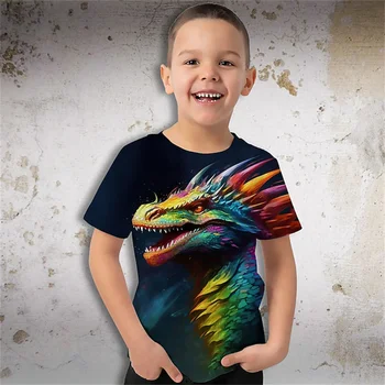 Fantje novo kul barve dinozaver tiskanja kratka sleeved vrhu 4-12 let starih mladostnikov na prostem, športnih t-shirt trendy priložnostne otrok obrabe