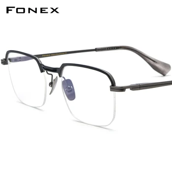 FONEX Titana Očala Okvir Moških Pol Rimless Kvadratnih Recept Očala Moških Pol Platišča Kratkovidnost Optični Okvirji za Očala DTX-154