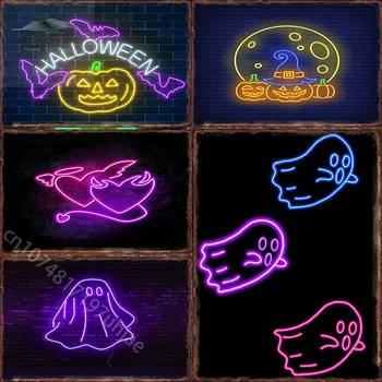 Halloween Neon Pravokotnik Kovine Znaki za Bar Klub Dom Spalnica Tin Prijavite Dekorativne Plošče Barvanje Sten Estetski Okras