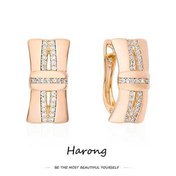 Harong Rose Gold Barvi Geometrijske Kristalno Stud Uhani Luksuzni Sije Vdelan Nosorogovo Estetske Nakit Za Ženske Earings