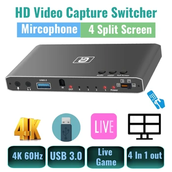 HDMI2.0 Zajem Video Kartice USB3.0 4 V 1 Izhod Audio Preklopnik Ločilo Diktafona Mic Igre Za PC Z Daljinskim upravljalnikom