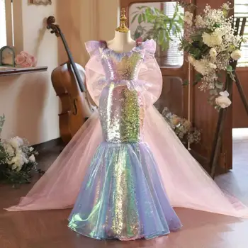 High-End Otrok Princesa Sirena Večerno obleko Sequins Design Otroci, Poroka, Rojstni dan, Krst Eid Stranka, Dekleta Obleke A3468