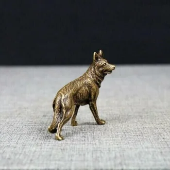 Kitajski Starinsko Čisto Medenina Volk Psa Ornament Mini Čaj Pet Obrti Kip