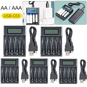 LCD-Zaslon AA / AAA Baterijo, Polnilnik USB 4 Reže LCD Baterija Polnilec za baterije za polnjenje NI-MH /NI-CD baterije AA AAA, 1,2 V, Polnilne Baterije, Polnilnik