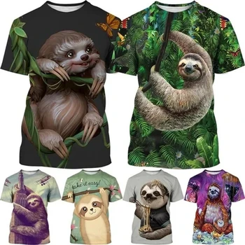 Lep Lenivec Grafični T Shirt za Moške Oblačila 3D Bradypod Živali Natisnjeni T-shirt Priložnostne Kratek Rokav Moda Fant, Vrhovi Tee Majice