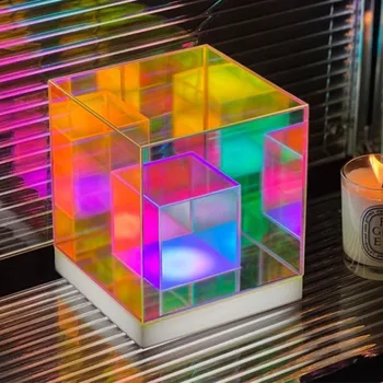 Moda Cube 3D Noč Svetlobe USB LED Akril Noč Lučka Pisani Spalnica Postelji Vzdušje Luči, Namizne Svetilke Razsvetljave v Zaprtih prostorih Bar