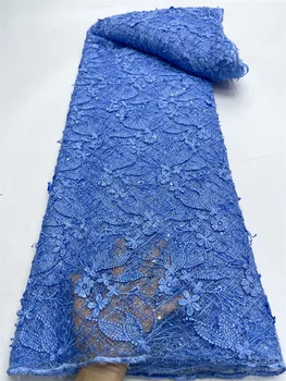 MODRO nebo, 3D Bleščica Afriške Čipke Tkanine 2023 visoke kakovosti Nigerijski francoski til tkanine, čipke bleščica očesa poroko šivanje