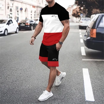 Nova 3D preplete vzorec casual moški T-shirt nastavite športna moška kratka sleeved hlače moška T-shirt nastavite poletje plaža hlače