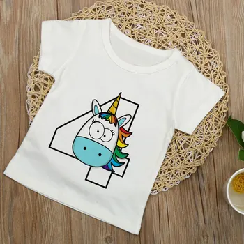 Novi T-Majice Za Fantje Otrok Samorog Rojstni Dan Število Grafični Unisex Rokavi Dekliška Oblačila Baby Vrhovi T Srajce Korejski Moda Kawaii
