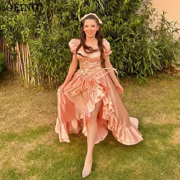 OEING Roza Linija Maturantski Obleko Elegantno Ljubica Princesa Čipke Ruffles Večerne Obleke Formalne Priložnosti Obleke Vestidos De Noche