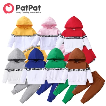 PatPat 2pcs Pismo Tiskanja Splice Barvo Hooded Dolgi rokav Otroka, Določa