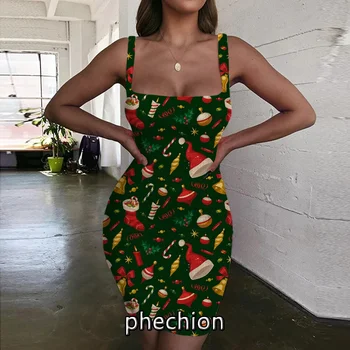 phechion Božič Vzorec 3D Tiskanja Obleka Ženske Povodcem brez Rokavov Moda za Ženske Obleke Nove Seksi Ženska Oblačila G71