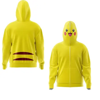 Pokemon zbirka Pikachu moške Poln Obraz Zip Hoodie žensk ulica vloga-igranje z zadrgo hoodie