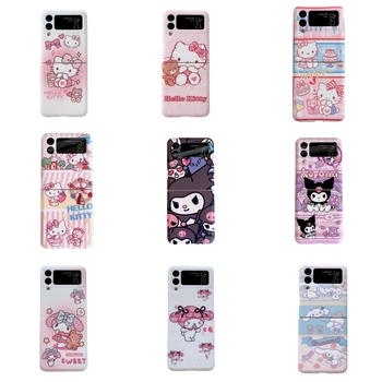 Sanrio Melodijo Cinnamoroll Kitty Cat Kuromi Ohišje za Samsung Galaxy Ž Flip3 5G Flip 3 4 Mehka IMD Telefon Kritje Lupini ZFlip4 Funda