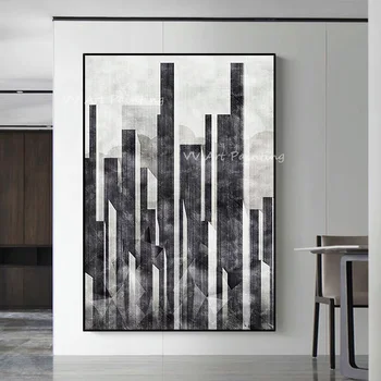 sivo platno črno mesto stavbe debele Povzetek platno Oljnih Slik handpainted velikosti slike Dnevna Soba Dekoracijo doma