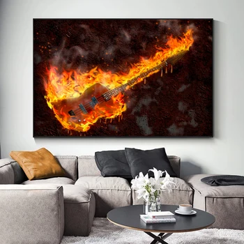 Sodobna Kitaro z Ognjem Platno, Slike, Glasba, Plakatov in Fotografij Wall Art Slike za Dnevni Sobi Doma Dekoracijo Sten Cuadros