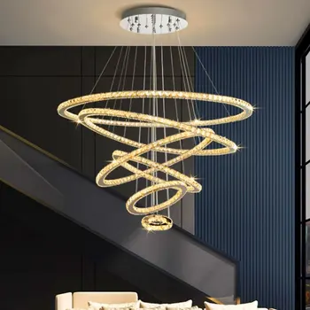 Sodobni LED Lestenec Luksuzni Kristalno Krog Visi Razsvetljava za Zlate Stopnice Obesek Lučka Razstavni Dvorani Dekor Jedilnica