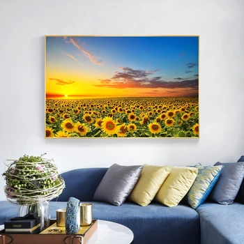 Sončnično Krajine, Poster Tiskanje z Frame Wall Art Platno Slikarstvo sončna Svetloba Sije Cvetlični Fotografiranje Sliko za dnevno Sobo