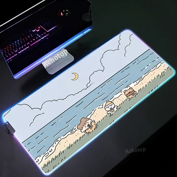 Srčkan Kawaii RGB Igralec Mousepad Velike Gaming Mouse Pad LED Tipkovnico Računalnika Blazine Zaklepanje Rob Gume Miško Mat XXXL Desk Mat