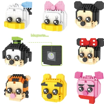 Ustvarjalne Disney Nalepke Mikro Gradnike, Mickey Mouse, Donald Duck Hladilnik Magnet Mini Opeke Figrue Igrače Za Domače Decro