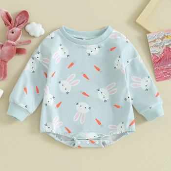 Za Malčke Baby Boy Girl Velikonočni Oblačila Padec Long Sleeve Majica Romper Bodysuit Zajček Tiskanja Velikonočni Baby Obleko