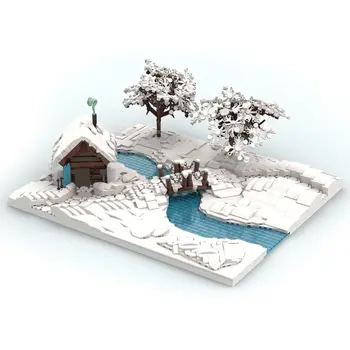 Zimske Scene Zimske Vasi Model z Reke in Dreves 2451 Kos MOC Graditi