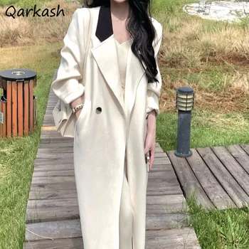 Črno Bel Mozaik Mešanice Ženske Elegantne Urad Dama Dolge Plašče High Street V Korejskem Slogu Modne Moden Y2k Oblačila Nova