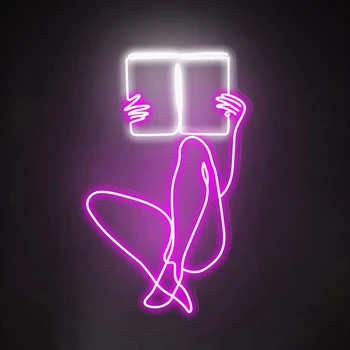 Ženska Branje Neonske Znaki Bookish Led Prijavite Neonskih Luči Sobi Doma Steno Povzetek Spalnica Dekor Minimalism Umetnosti za Knjigo Ljubimec Darila