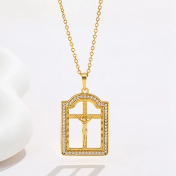 Ženske Moški Obesek Verige Kvadratnih Križ Križanega Jezusa Design Resnično 18k Zlato Barvo Tradicionalni Nakit Darilo